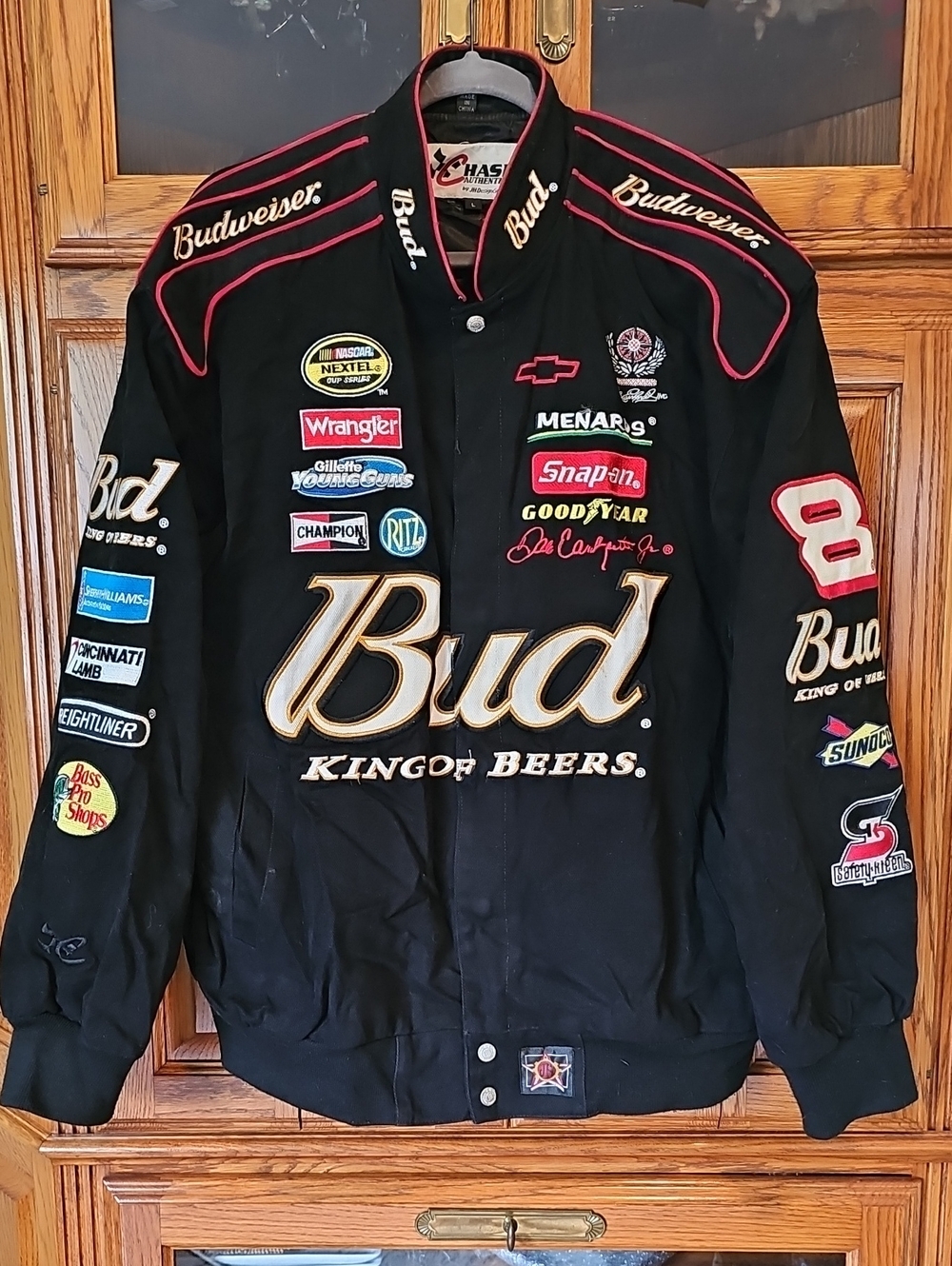 Dale Earnhart JR. Vintage Budweiser Black & Red Racing Bomber Jacket